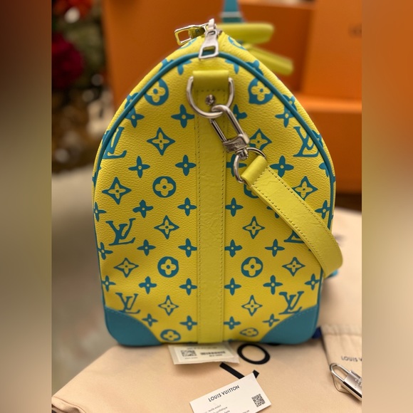 Louis Vuitton Keepall B 50 M21869 💯% Authentic Yellow/Turquoise DuffleBag - Picture 6 of 16